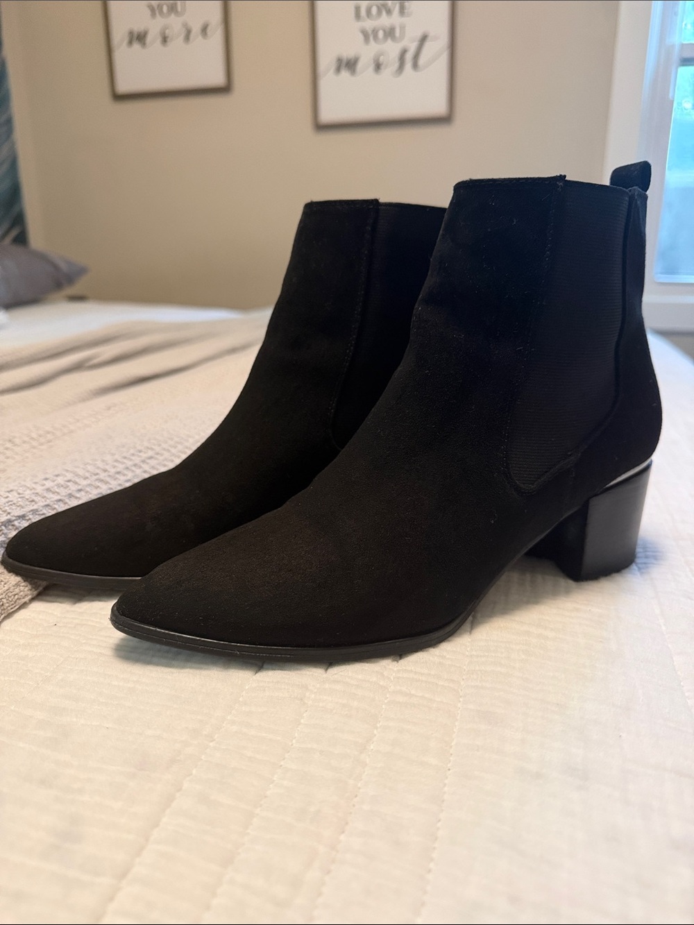 Nine West Black Suede Pointed Toe Ankle Boots - Women